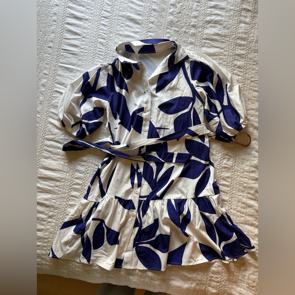 White and Blue Patterned Dress